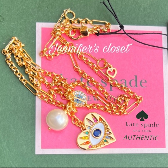 KATE SPADE ♠️ Mixed Stone Evil Eye Heart Multi-Charm Pendant Necklace - Picture 4 of 9